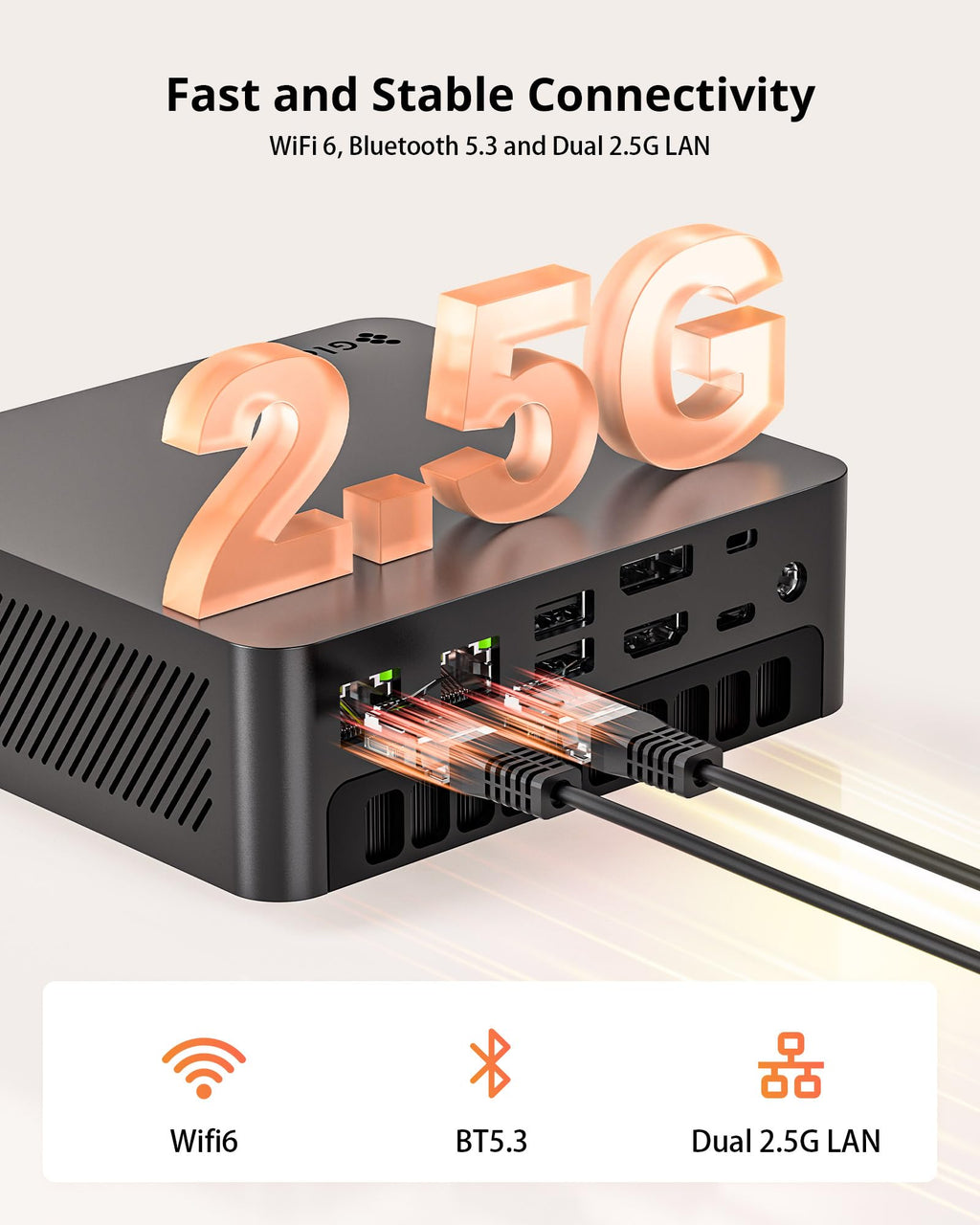 Glorlin Mini PC - Ryzen 5 3501U (up to 3.7GHz), 16GB DDR4 512GB SSD, Mini Desktop Computer with Triple 4K Display Support, WiFi 6 Bluetooth 5.3, Small Micro PC for Work, Study & Multitasking