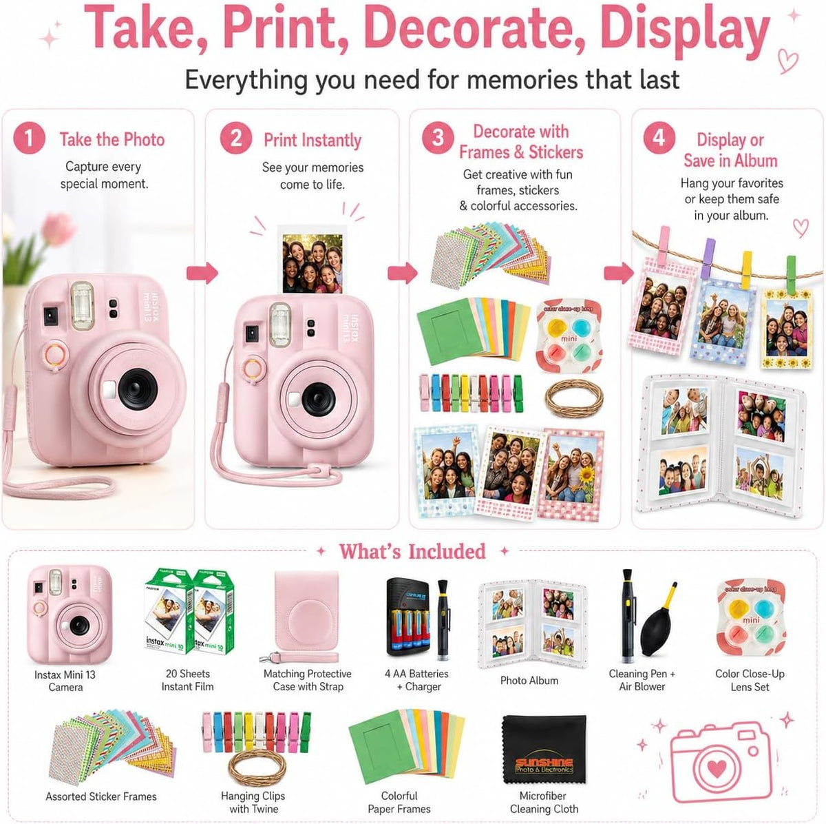 FUJIFILM instax Mini 13 Instant Film Camera Bundle (Candy Pink)