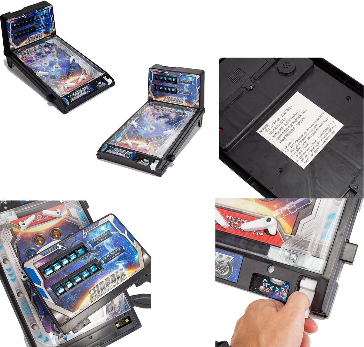 Pinball Machine, Mini Electronic Tabletop Arcade Game with LED Lights Sounds Stand, Children's Puzzle Ball Shooting Toy, Gift for Birthday Party, Home Desktop, Space Theme