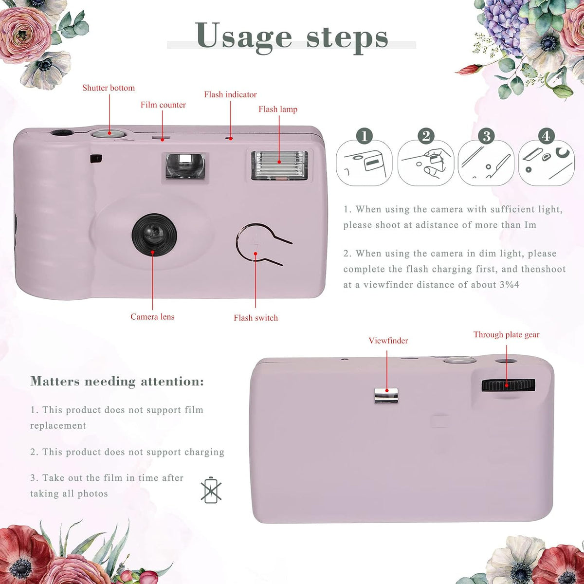 Leifide 8 Pcs Disposable Camera Bulk with Flash Color Film, Cute Color