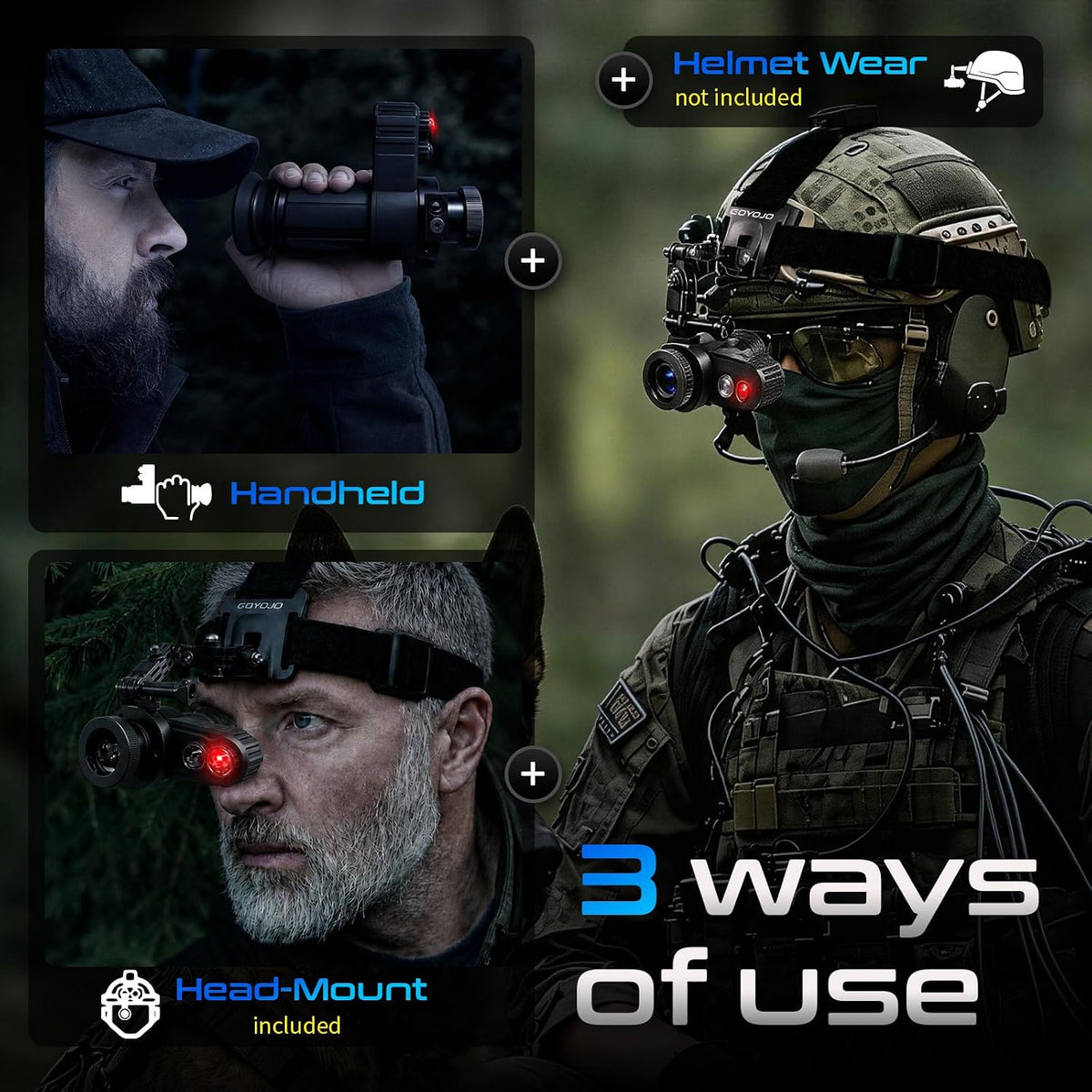 Head-Mounted Night Vision Monocular Goggles with Elastic Head Strap, Default 7X Magnification, Digital Infrared NVG Equipment 1148FT Range with 1.54in HD Screen, Rechargeable for Ghost Hunting Camping