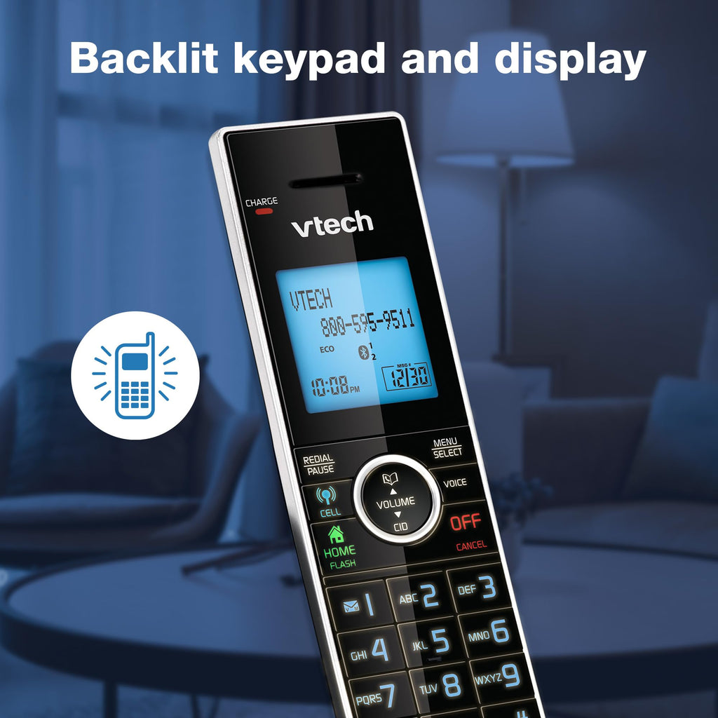 VTech-Cordless Phone with Answering Machine with DECT 6.0 Headset, Bluetooth, Connect to Cell, Caller ID/Call Waiting, Handset Intercom,1,000 Name & Number Phonebook -DS6771-2 Silver/Black