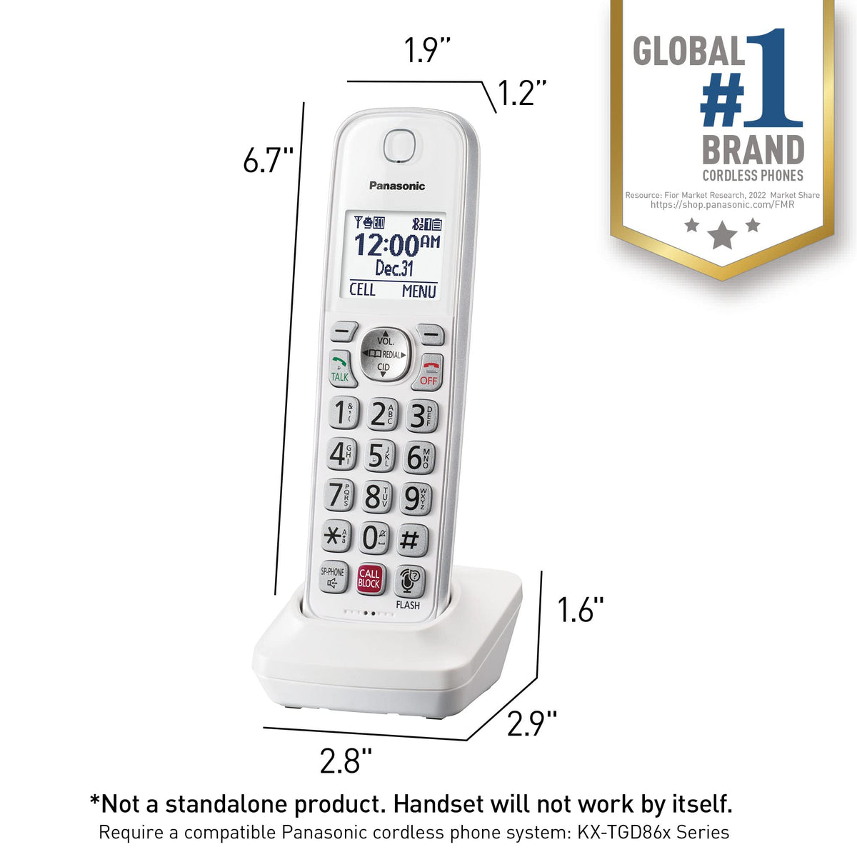 Panasonic Cordless Phone with Answering Machine, Link2Cell Bluetooth Home Phones, Voice Assistant and Advanced Call Blocking, Expandable System with 4 Handsets, Cordless Telephone, KX-TGD864W (White)