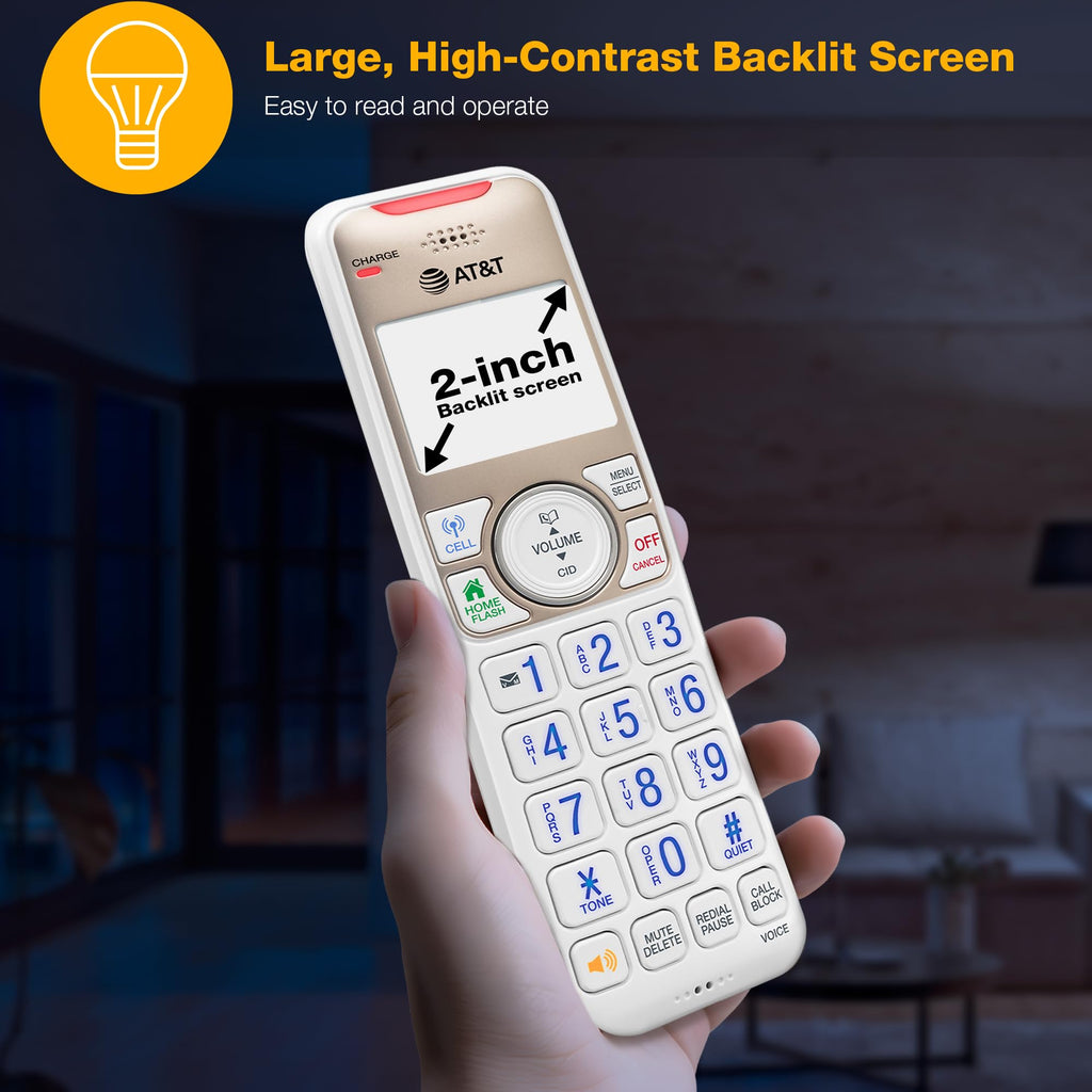 AT&T BL3112-3 3-Handset DECT 6.0 Cordless Phone for Home with Bluetooth Connect to Cell, Smart Call Blocker, Answering Machine, Caller ID, Expandable up to 5 Handsets, Champagne Gold/White
