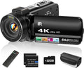 ZYDIIE 4K Video Camera Camcorder UHD 64MP Vlogging Camera for YouTube 18x Digital Zoom 3" 270Â° Rotation IPS Touchscreen Video Camcorder with Night Vision, Remote Control, 32GB Card, 2 Batteries