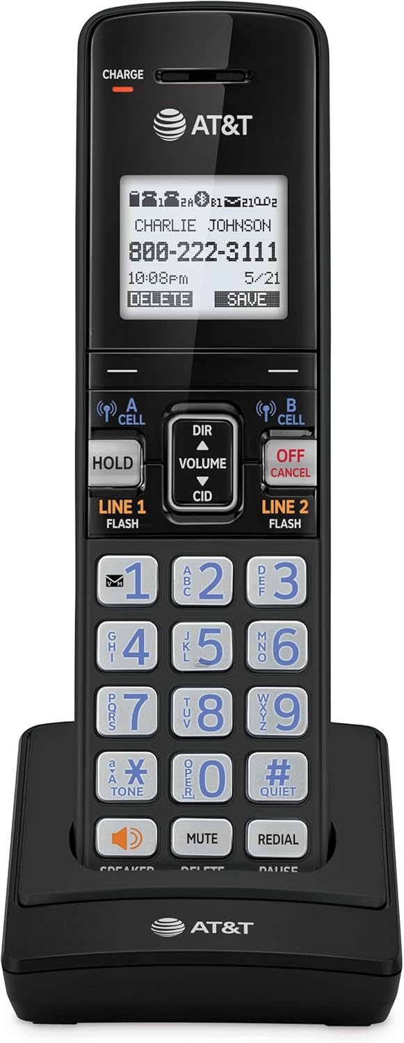 AT&T TL86123 2-Line Corded/Cordless Phone with Answering System, DECT 6.0 Digital Technology, Caller ID/Call Waiting, Intercom, Call Transfer and Remote Access (3 User System)