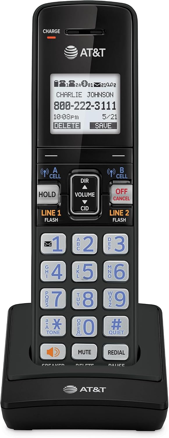 AT&T TL86123 2-Line Corded/Cordless Phone with Answering System, DECT 6.0 Digital Technology, Caller ID/Call Waiting, Intercom, Call Transfer and Remote Access (2 User System)