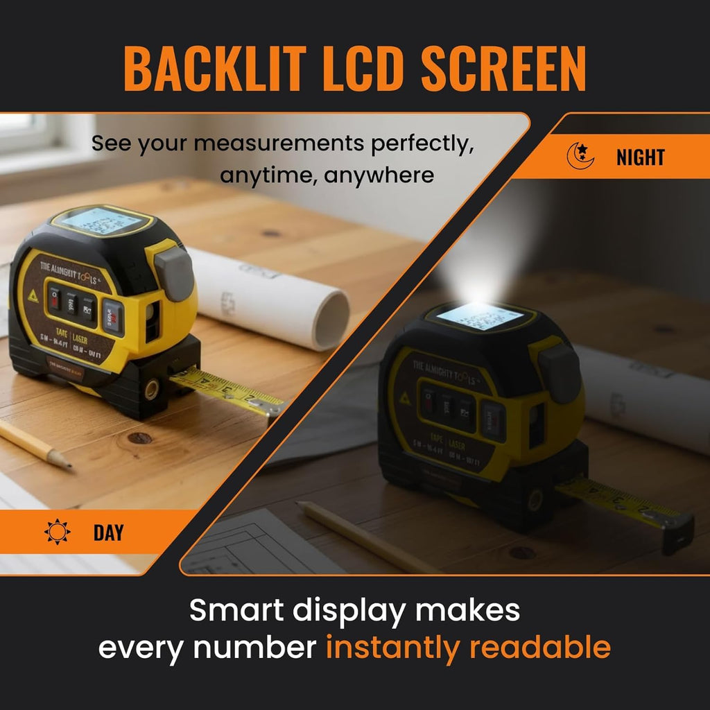 The Almighty Ruler Laser Tape Measure | Smart Range Finder | 196ft/ 60m