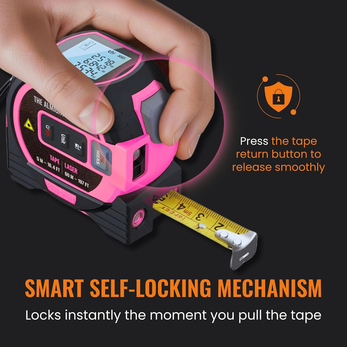 The Almighty Ruler Laser Tape Measure | Smart Range Finder | 196ft/ 60m