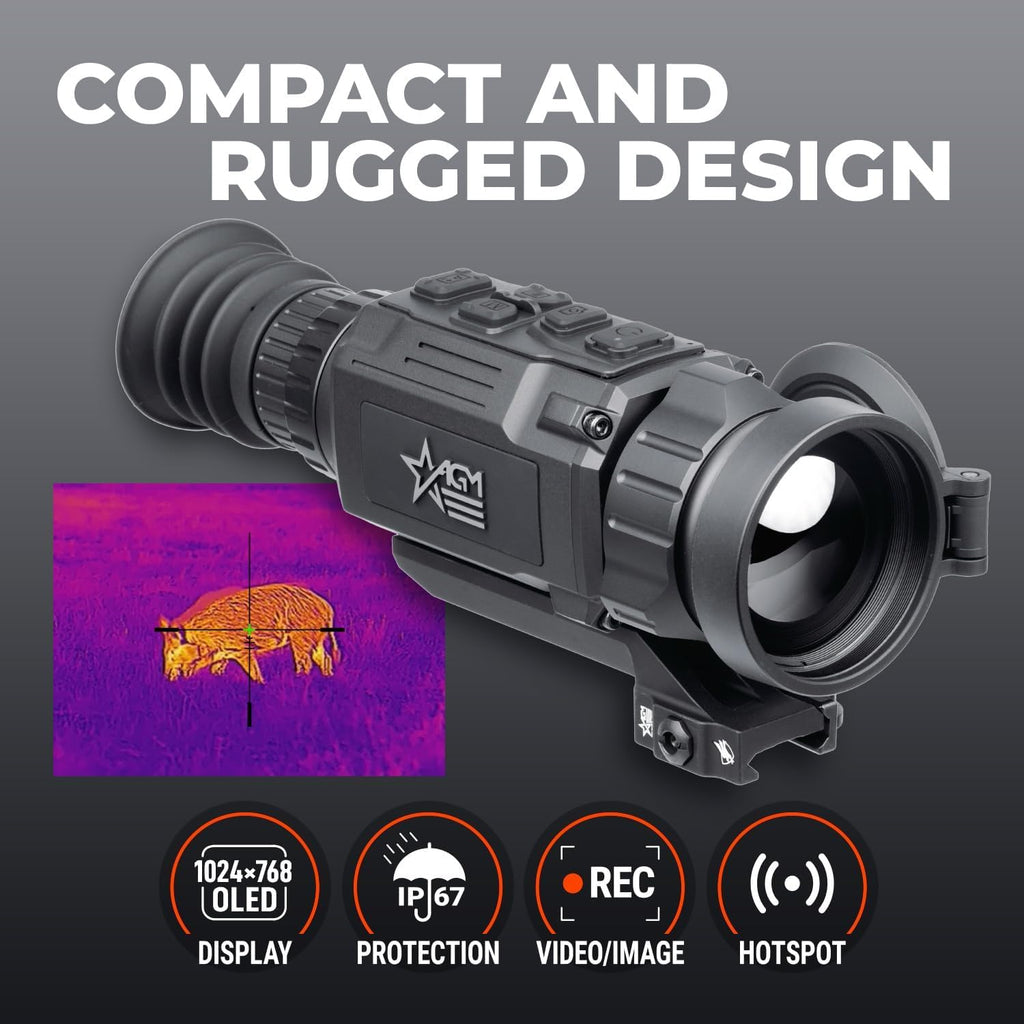 AGM Global Vision Rattler V2 Thermal Imaging Scope for Hunting, High Resolution with High Sensitivity Thermal Optics, Waterproof & Durable, Includes Rechargeable Battery, Charger, & Cloth