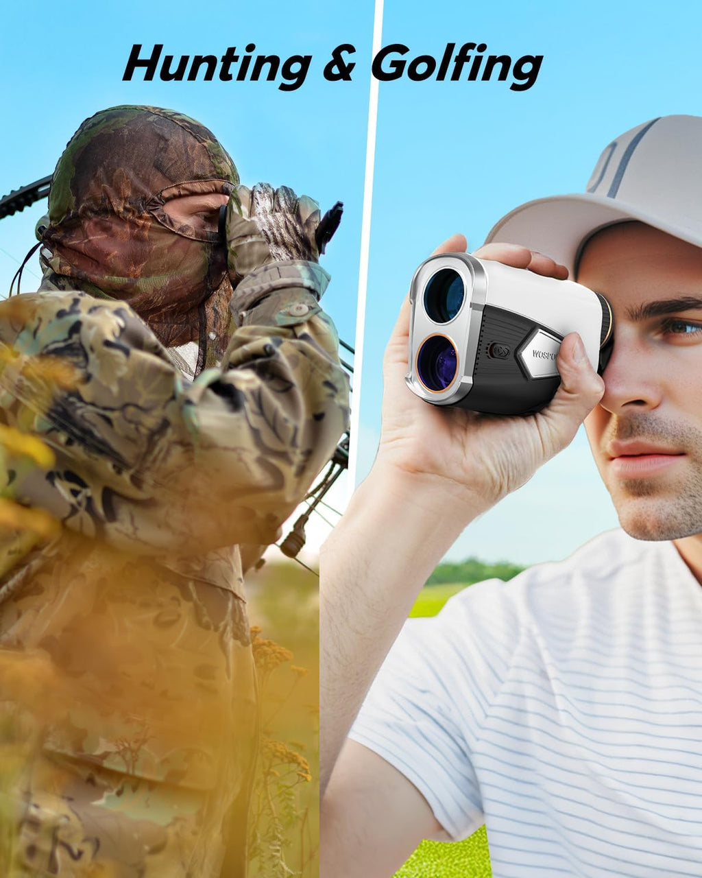 WOSPORTS Golf Rangefinder with Slope, 1500-Yard Pin Lock Vibration Range Finder(Feet/Meters/Yards), 7X Magnification, Magnetic Mount, Rechargeable