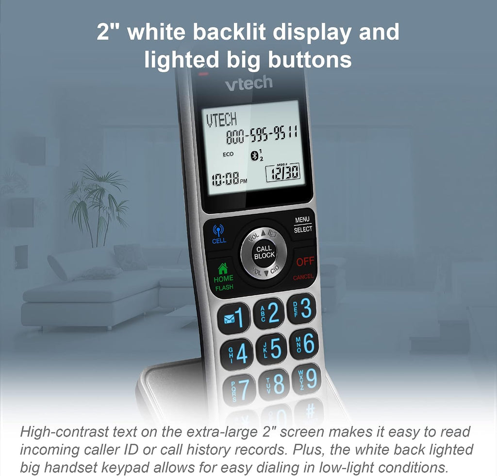 VTech VS306-5 DECT 6.0 5 Handsets Cordless Home Phone with Bluetooth, Answering System, Smart Call Blocker, Caller ID Announce, Backlit Display, Duplex Speakerphone (Silver & Black)