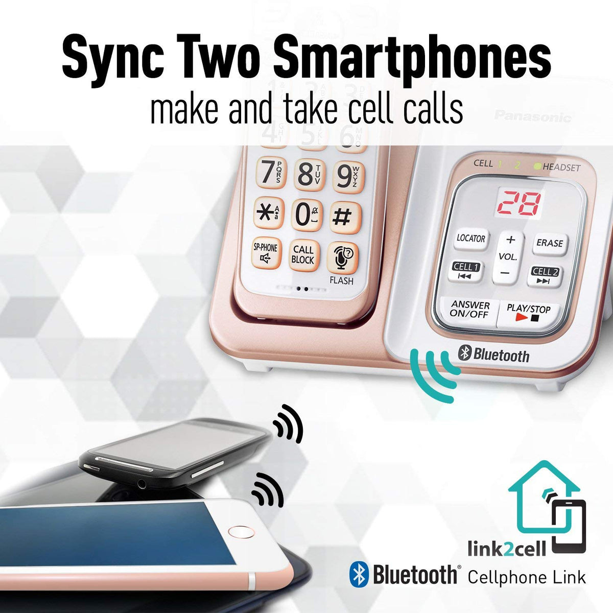 Panasonic 3 Handset Expandable Cordless Phone System with Link2Cell Bluetooth, Voice Assistant, Answering Machine and Call Blocking - KX-TGD563M (Metallic Black)
