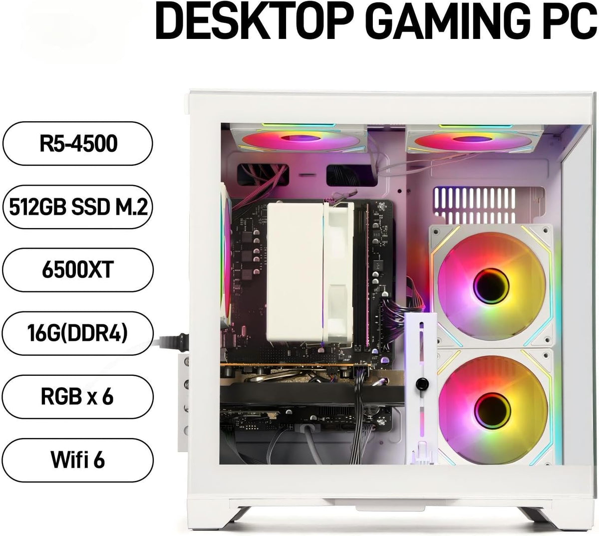Gaming PC Desktop Computer - Ryzen 5 4500, Radeon RX 6500XT 4GB