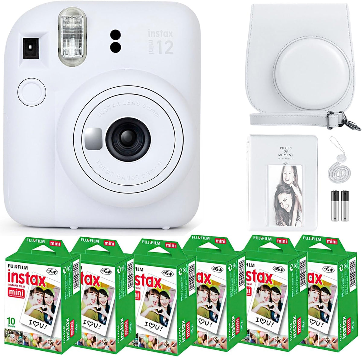 Fujifilm Instax Mini 12 Instant Camera Clay White & 60 Fuji Film Sheets