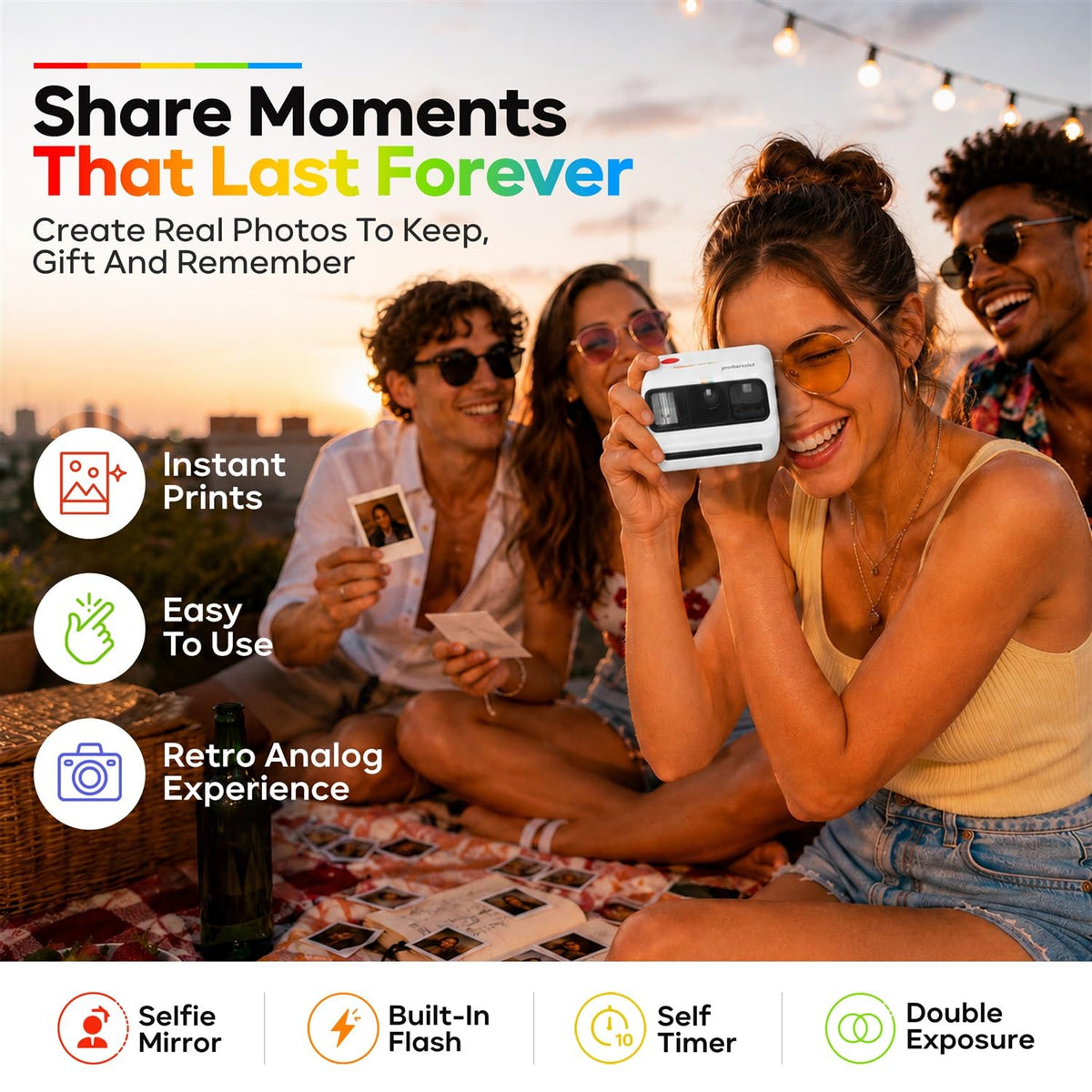 Polaroid Go Generation 3 Instant Film Camera Bundle with Go Color Film 16 Exposures, Protective Hard Case, Wrist Strap, & Accs. for Instant Photography (Purple)