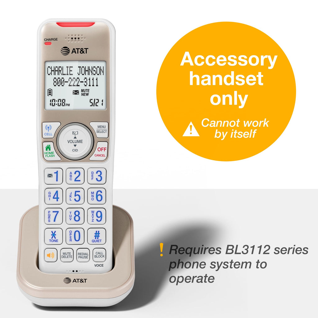 AT&T BL3112-3 3-Handset DECT 6.0 Cordless Phone for Home with Bluetooth Connect to Cell, Smart Call Blocker, Answering Machine, Caller ID, Expandable up to 5 Handsets, Champagne Gold/White