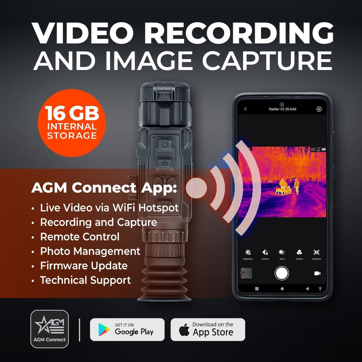 AGM Global Vision Rattler V2 Thermal Imaging Scope for Hunting, High Resolution with High Sensitivity Thermal Optics, Waterproof & Durable, Includes Rechargeable Battery, Charger, & Cloth