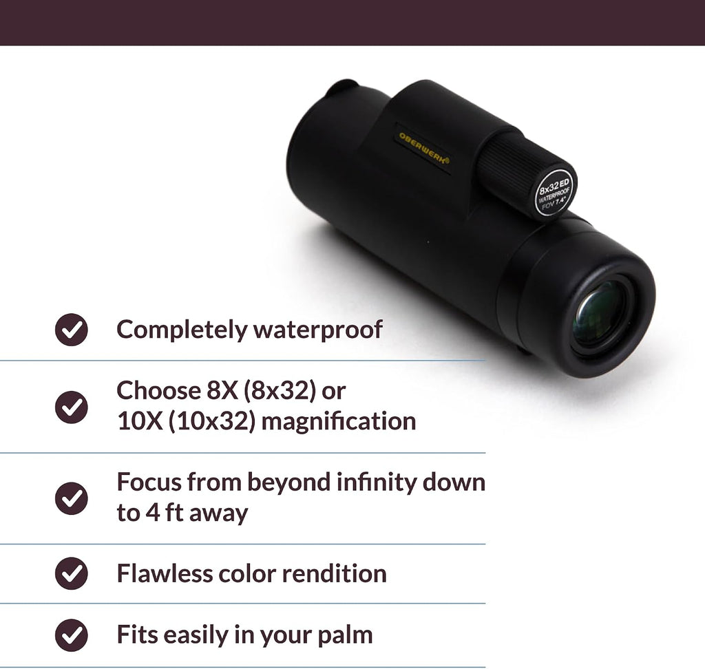 Oberwerk 8x32 Sport HD II Monocular - Professional Scope/Optics for Children/Bird- Watching/Waterproof/Light-Touch Focuser