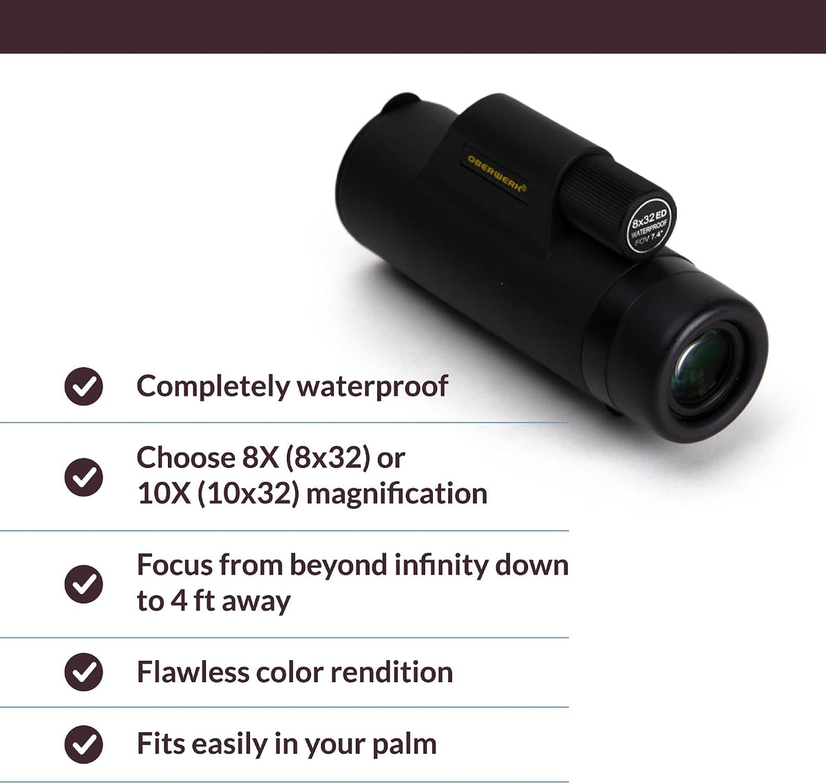 Oberwerk 8x32 Sport HD II Monocular - Professional Scope/Optics for Children/Bird- Watching/Waterproof/Light-Touch Focuser