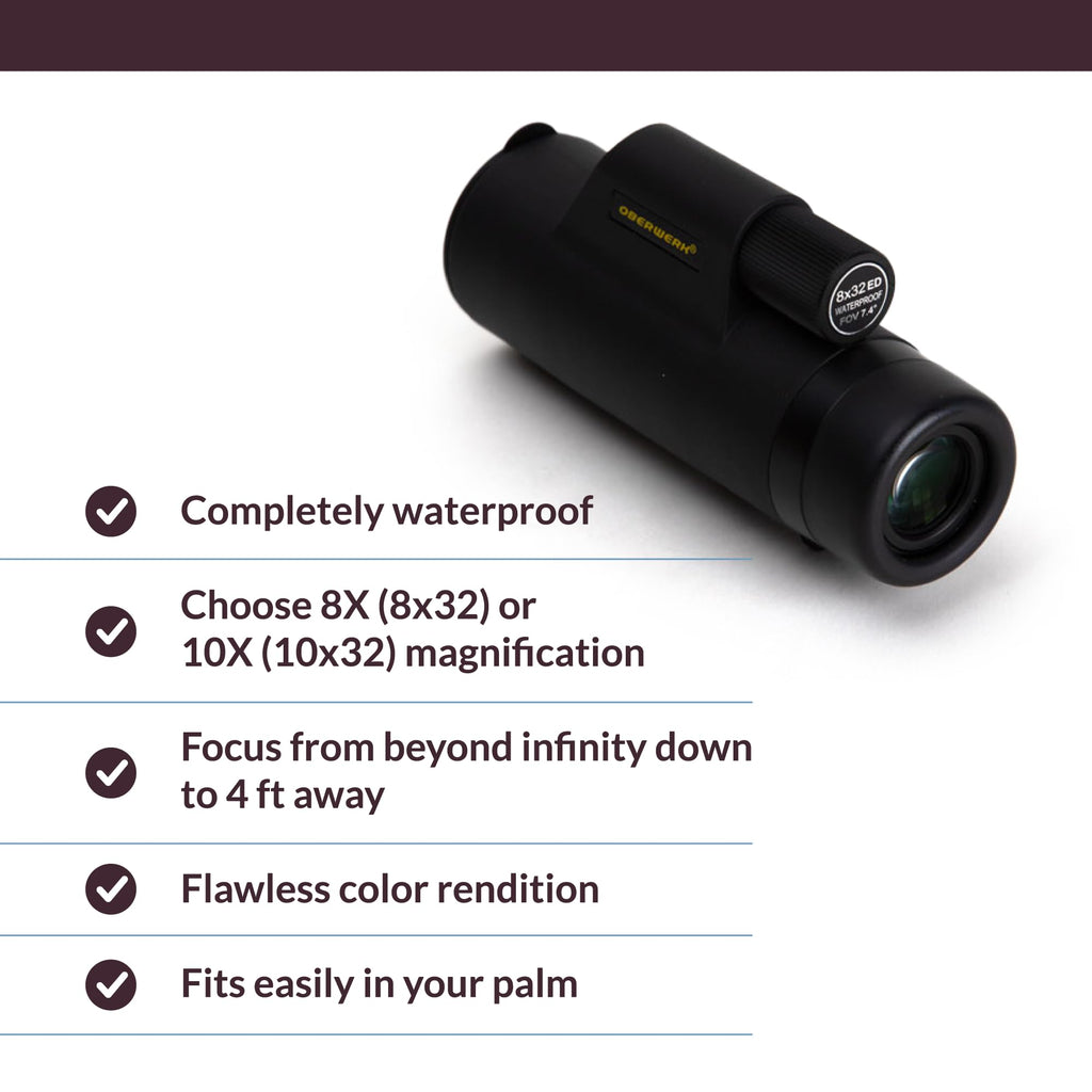 Oberwerk 8x32 Sport HD II Monocular - Professional Scope/Optics for Children/Bird- Watching/Waterproof/Light-Touch Focuser