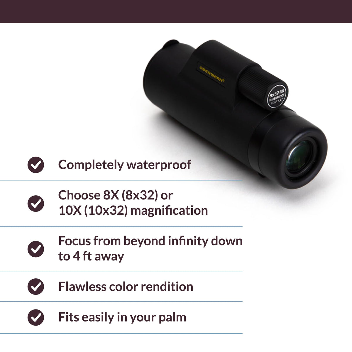 Oberwerk 8x32 Sport HD II Monocular - Professional Scope/Optics for Children/Bird- Watching/Waterproof/Light-Touch Focuser