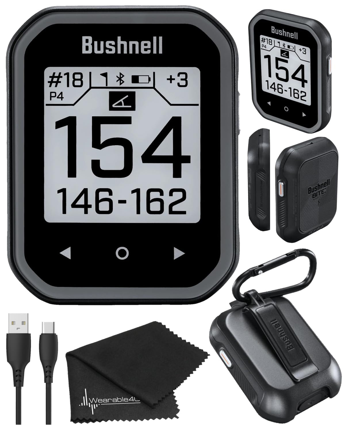 Bushnell Phantom 3 Slope Golf GPS Rangefinder (Blue) with BITE Magnetic Mount and GreenView with Slope-Adjusted Distances, 38,000+ Courses, Auto Hole Advance with Wearable4U Cleaning Cloth Bundle