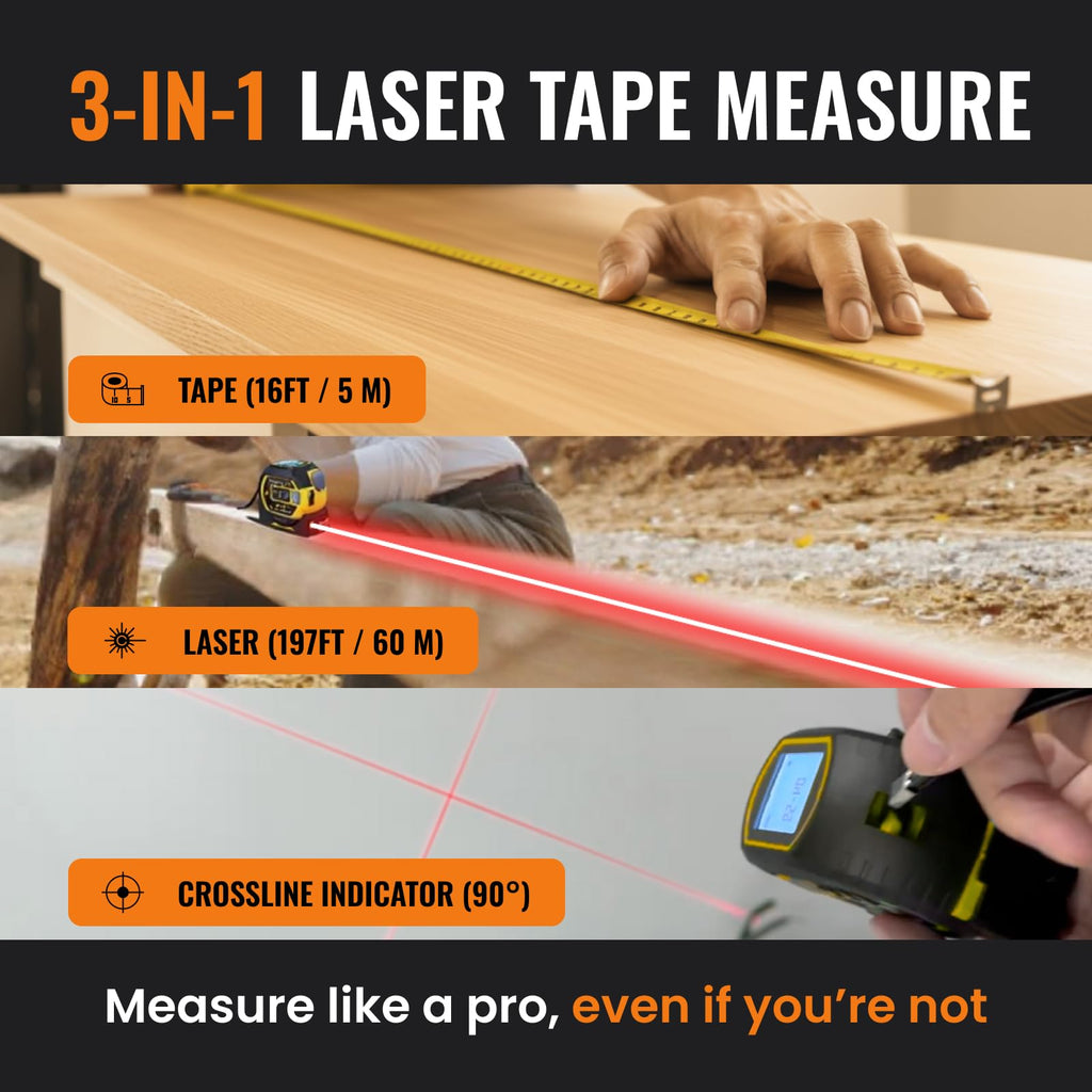 The Almighty Ruler Laser Tape Measure | Smart Range Finder | 196ft/ 60m