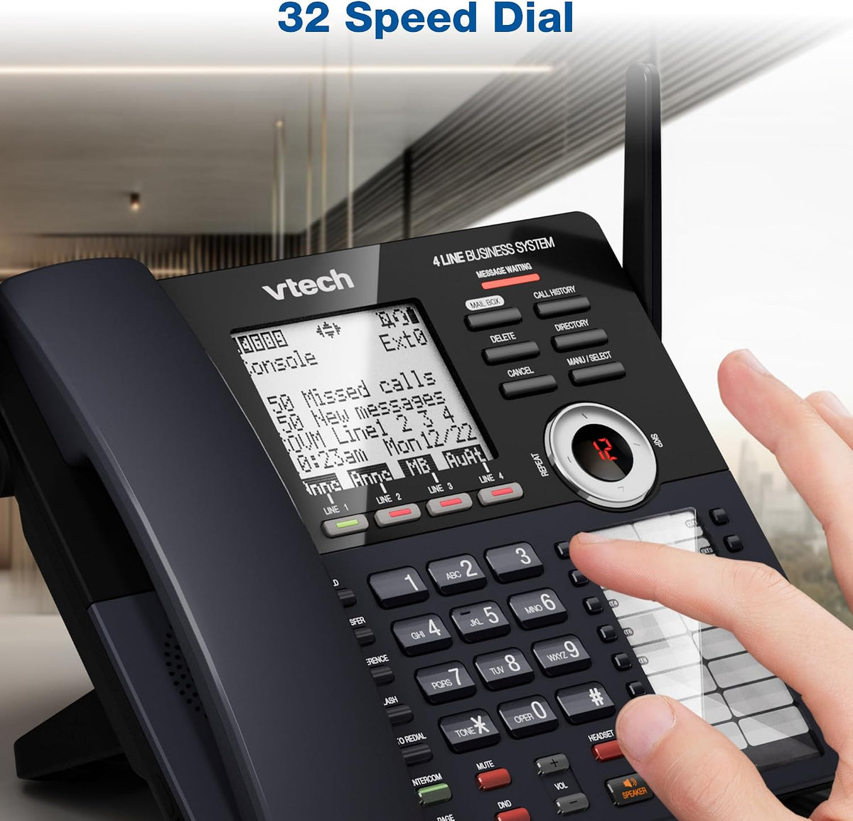 VTech AM18447 Main Console 4-Line Small Business Phone System - Expandable to 10 Stations, Digital Answering Machine, Auto Attendant, Intercom & Custom Music on Hold, Black