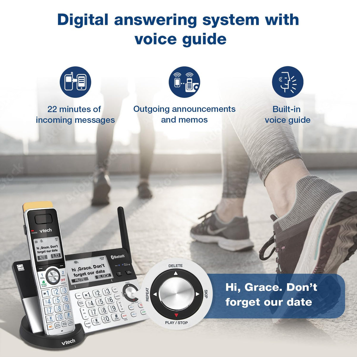 VTech IS8151-2 Super Long Range 2 Handset DECT 6.0 Cordless Phone for Home with Answering Machine, 2300 ft Range, Call Blocking, Bluetooth, Headset Jack, Power Backup, Intercom, Expandable to 12 HS