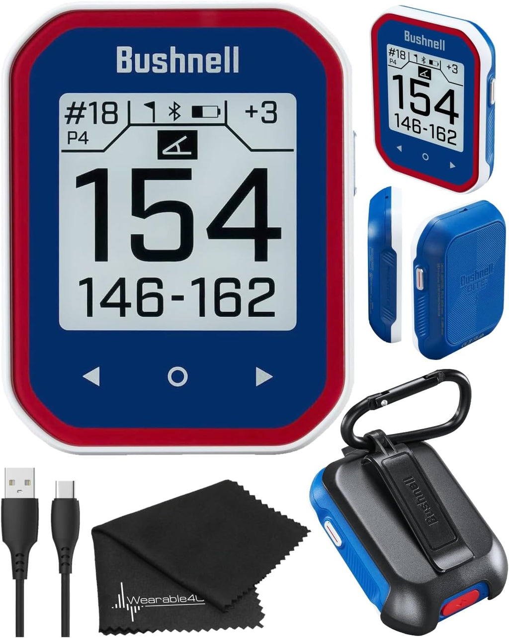 Bushnell Phantom 3 Slope Golf GPS Rangefinder (Blue) with BITE Magnetic Mount and GreenView with Slope-Adjusted Distances, 38,000+ Courses, Auto Hole Advance with Wearable4U Cleaning Cloth Bundle