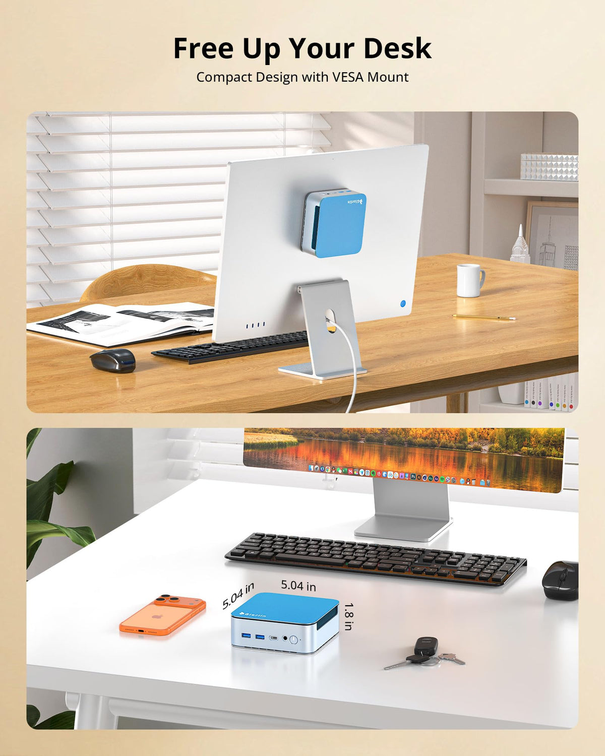 Glorlin Mini PC - Ryzen 5 3501U (up to 3.7GHz), 16GB DDR4 512GB SSD, Mini Desktop Computer with Triple 4K Display Support, WiFi 6 Bluetooth 5.3, Small Micro PC for Work, Study & Multitasking