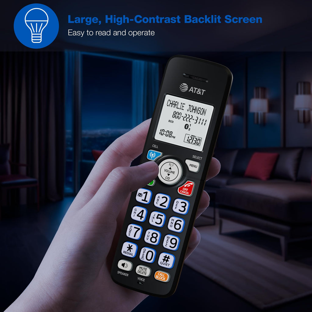 AT&T DL72319 DECT 6.0 3-Handset Cordless Phone for Home with Connect to Cell, Call Blocking, 1.8" Backlit Screen, Big Buttons, intercom, and Unsurpassed Range