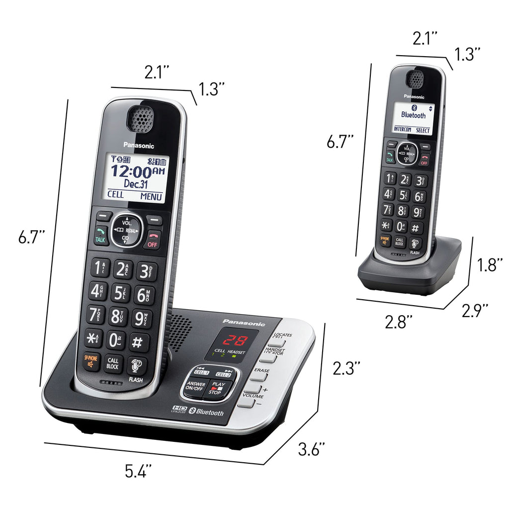 Panasonic DECT 6.0 Expandable System, Cordless Phones with Answering Machine and Call Blocking - 3 Cordless Phones 3 Handsets - KX-TGE633M (Metallic Black)