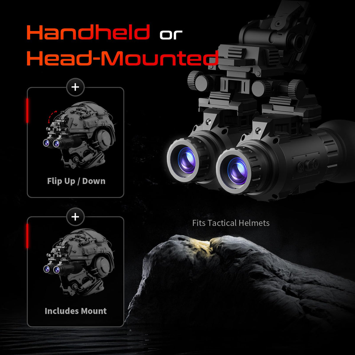 GOYOJO GNG2K Night Vision Monocular - 2K / 60Hz Refresh Digital Night Vision Goggles, Helmet Mountable, Stealth Infrared 940nm NVG with 0.0001 Lux Sensor, 4 Color Modes for Tactical/Hunting/Camping