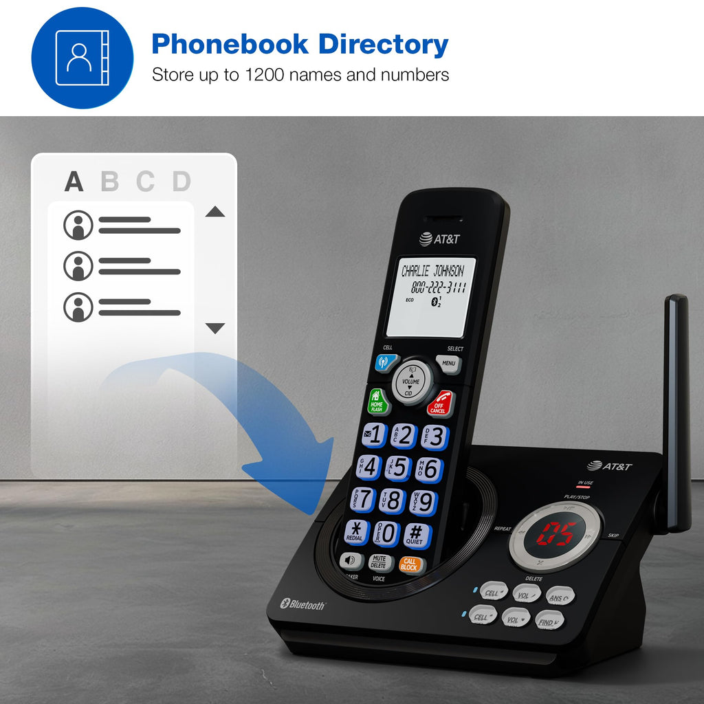 AT&T DL72319 DECT 6.0 3-Handset Cordless Phone for Home with Connect to Cell, Call Blocking, 1.8" Backlit Screen, Big Buttons, intercom, and Unsurpassed Range