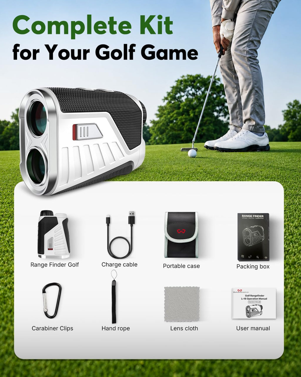 Golf Rangefinder with Slope, 1200 Yards Range Finder Golf with Rechargeable Battery, Magnetic Strap, Flag Pole Locking Vibration, 6X Magnification