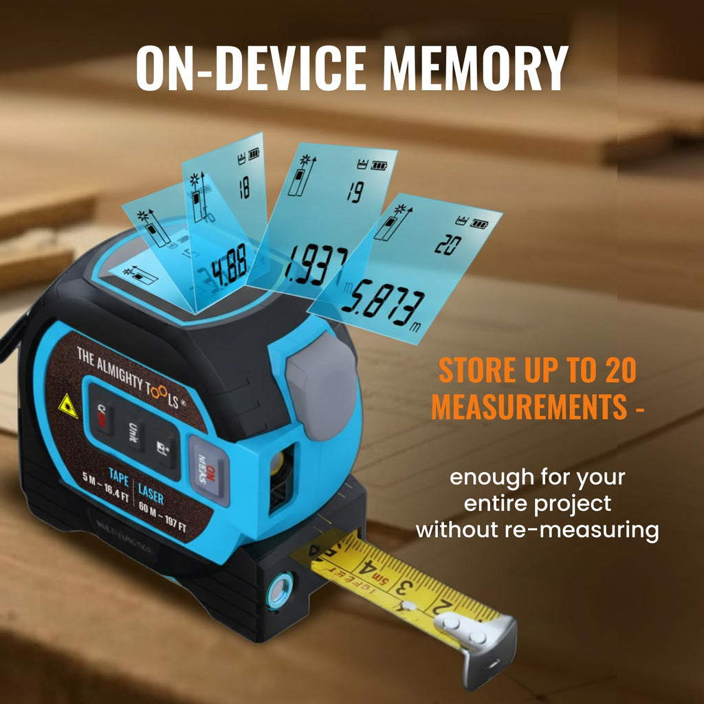 The Almighty Ruler Laser Tape Measure | Smart Range Finder | 196ft/ 60m