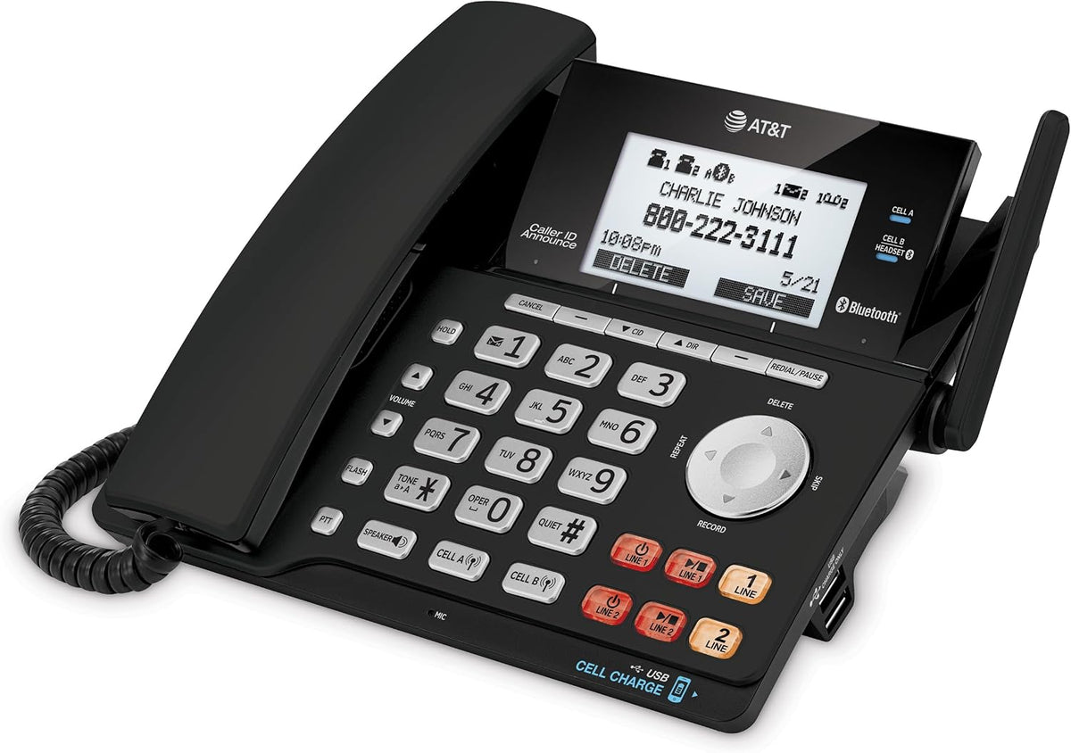 AT&T TL86123 2-Line Corded/Cordless Phone with Answering System, DECT 6.0 Digital Technology, Caller ID/Call Waiting, Intercom, Call Transfer and Remote Access (2 User System)