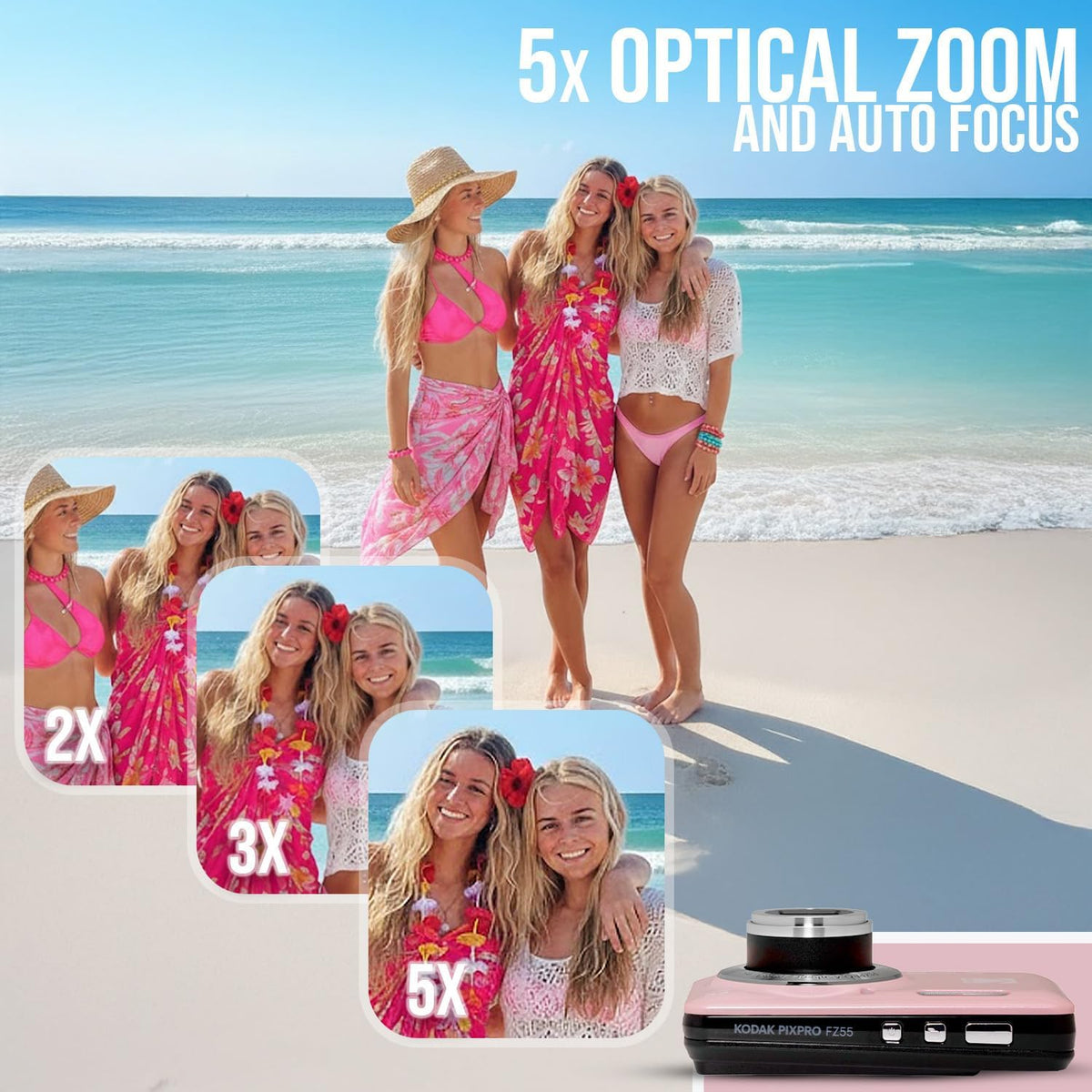 Kodak PixPro Friendly Zoom FZ55 16MP 1080p Full HD Camera (Pastel Pink)
