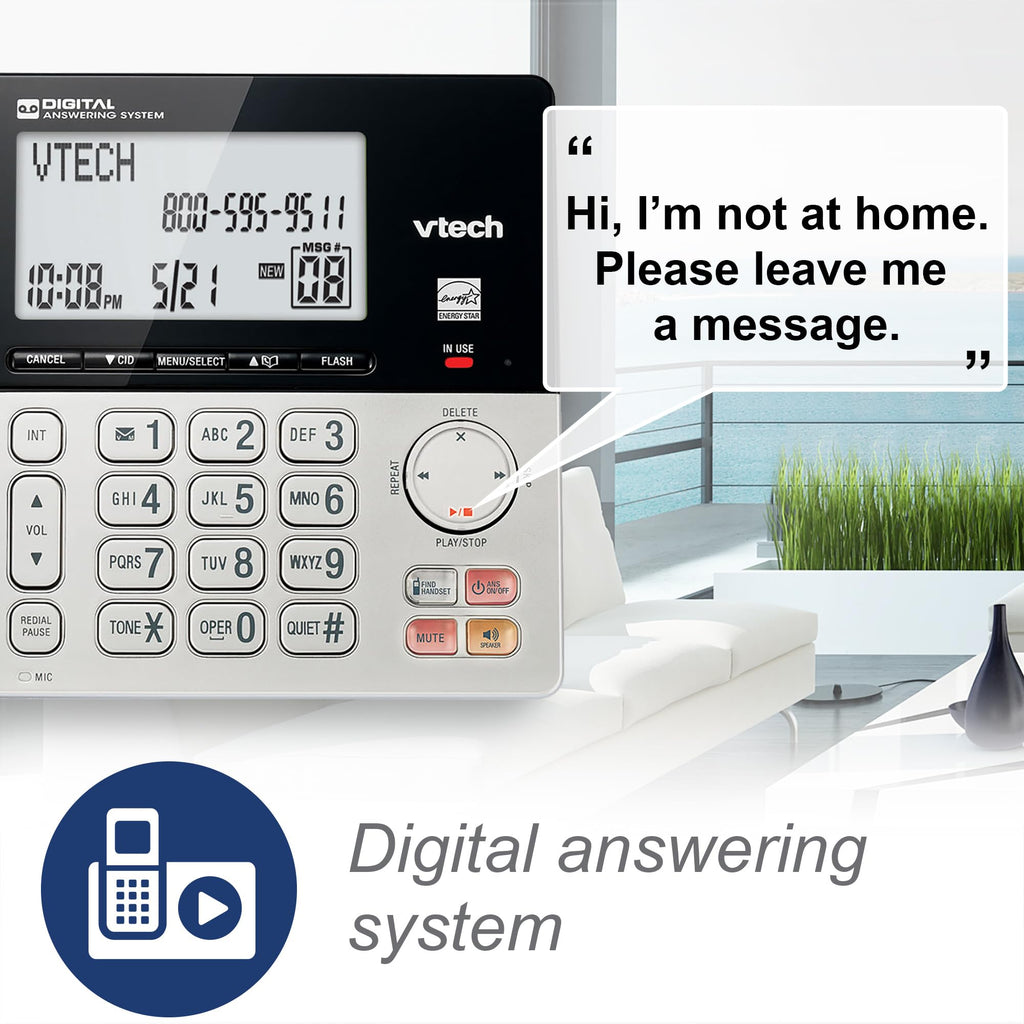 VTech VG208-2 DECT 6.0 Corded/Cordless Phone System with 2 Handsets, Digital Answering Machine, Call Blocking, Caller ID, Large Backlit Display