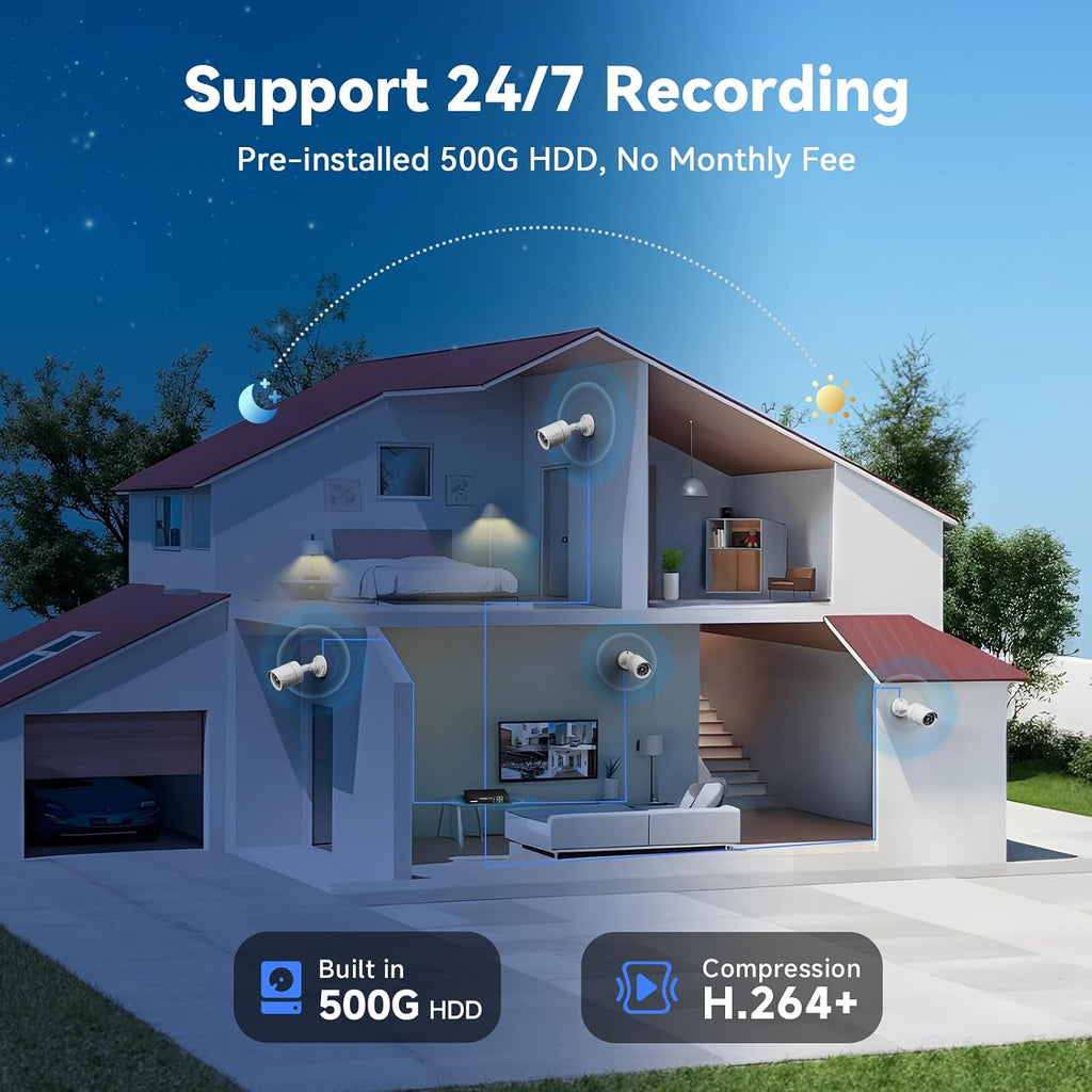Wired Security Camera System Outdoor, 4X 1080P CCTV Camera, 500G HDD