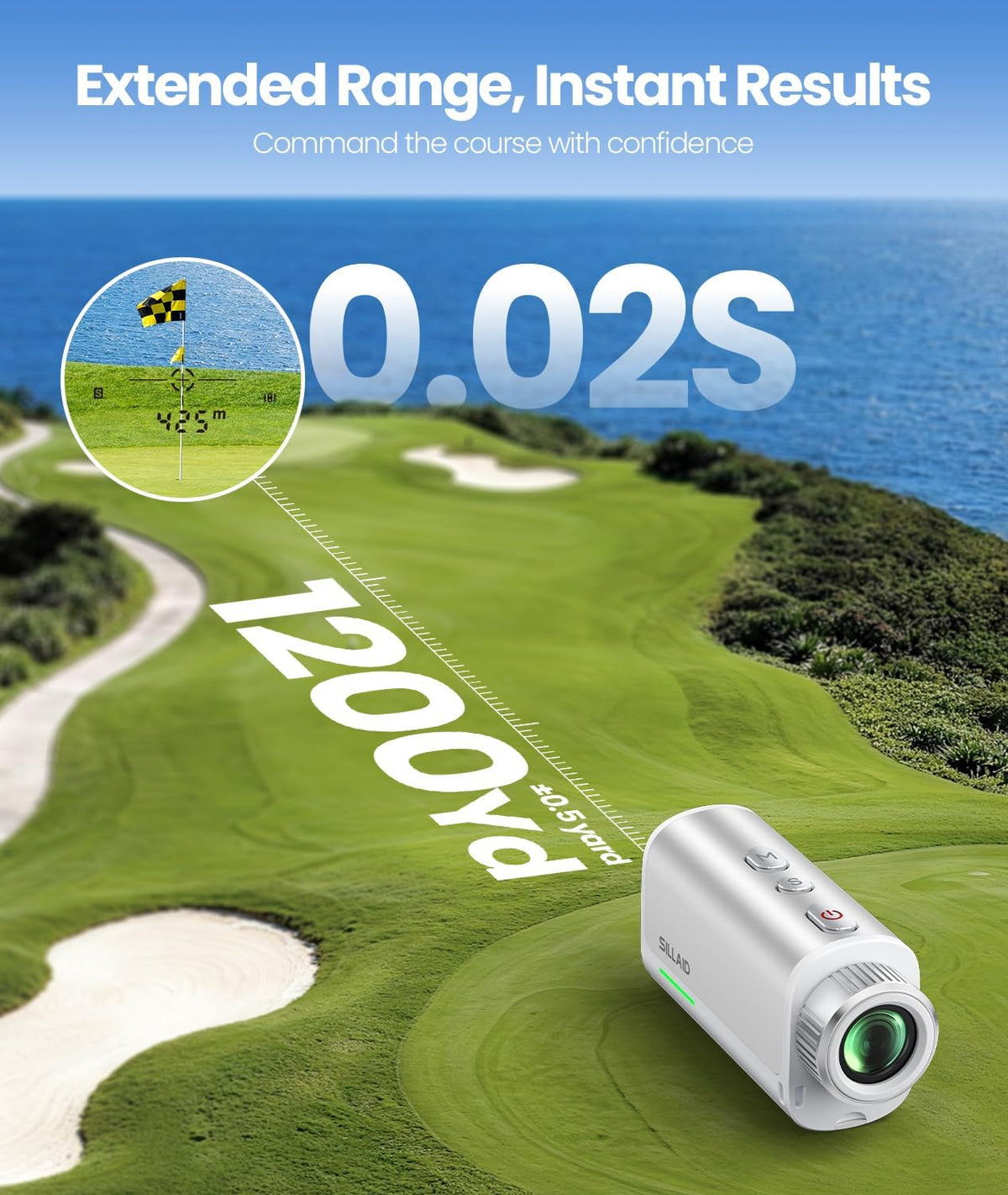 Golf Rangefinder with Slope, 23mm Large Objective Lens Laser Rangefinder, 0.02s Fast Measurement, 7X Magnification, USB-C Rechargeable Golf Range Finders for Golf & Tournament Legal