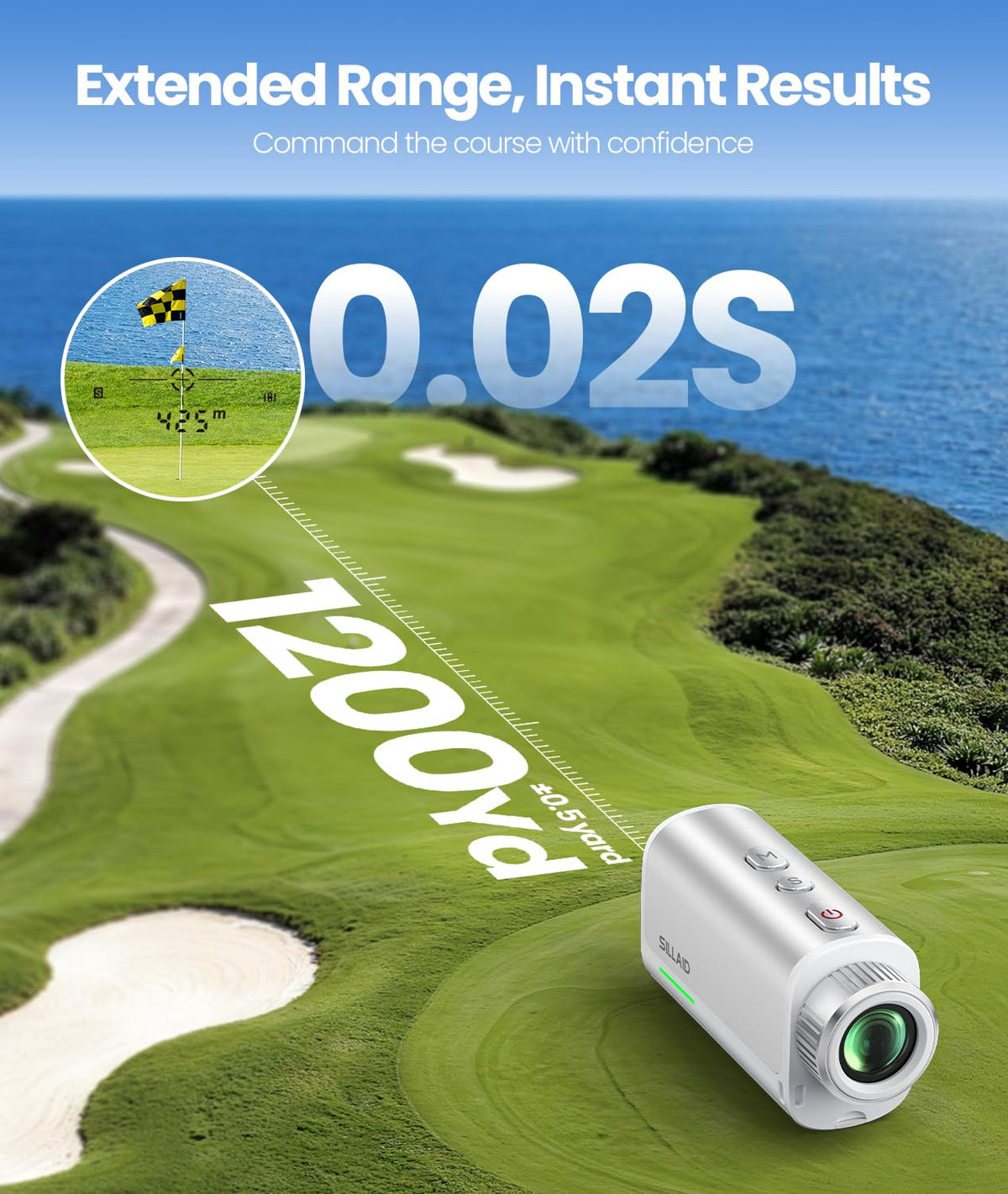 Golf Rangefinder with Slope, 23mm Large Objective Lens Laser Rangefinder, 0.02s Fast Measurement, 7X Magnification, USB-C Rechargeable Golf Range Finders for Golf & Tournament Legal