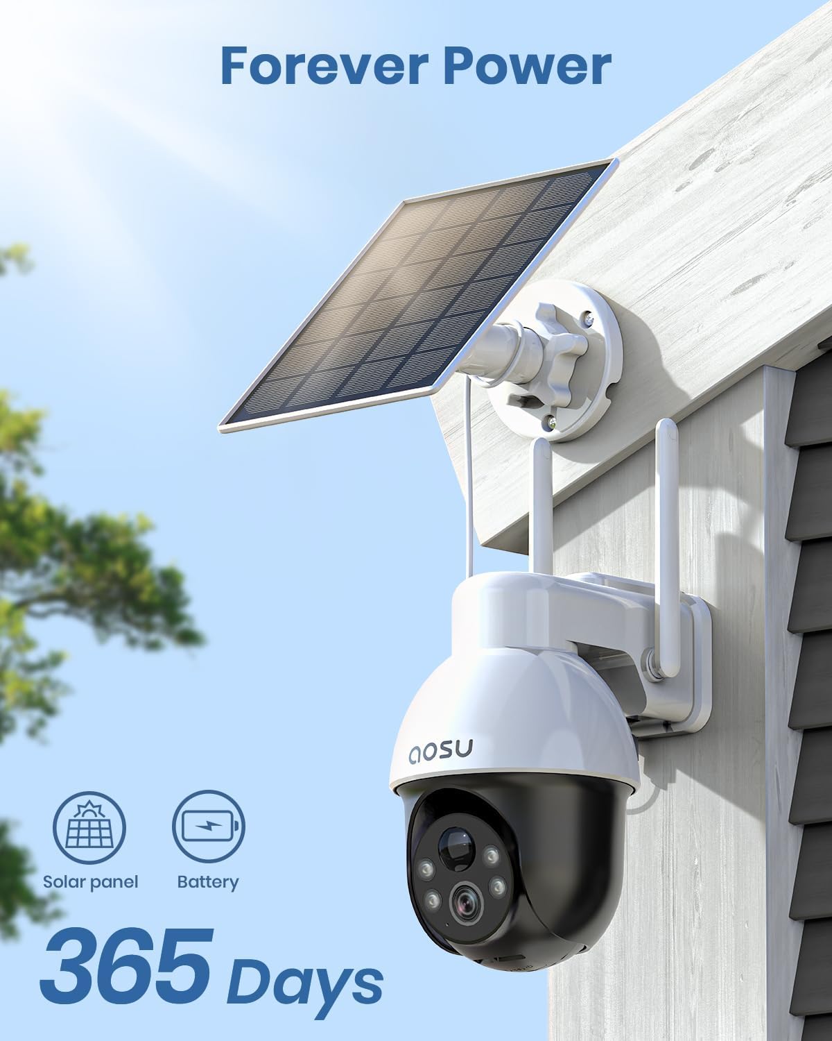 aosu 3K 5MP Solar Security Camera Wireless Outdoor PTZ 360Â° Smart Tracking