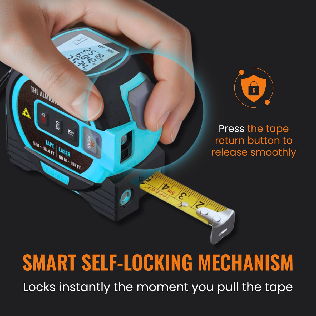 The Almighty Ruler Laser Tape Measure | Smart Range Finder | 196ft/ 60m