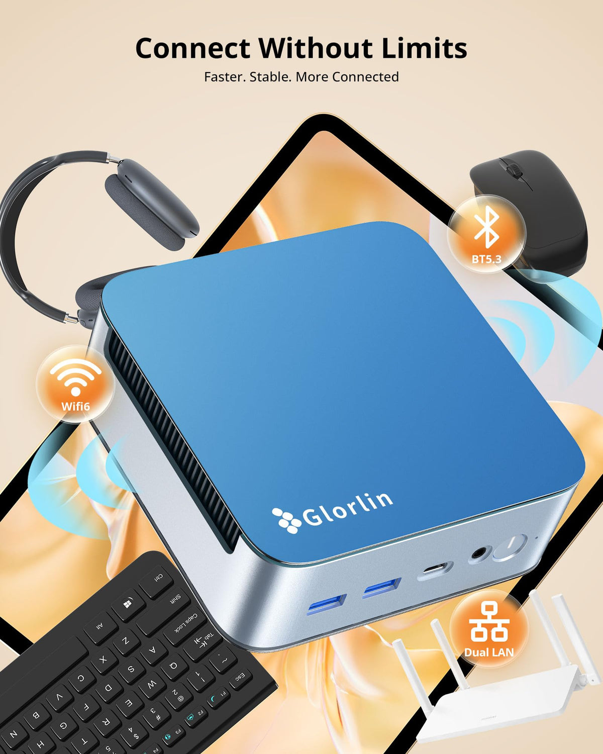 Glorlin Mini PC - Ryzen 5 3501U (up to 3.7GHz), 16GB DDR4 512GB SSD, Mini Desktop Computer with Triple 4K Display Support, WiFi 6 Bluetooth 5.3, Small Micro PC for Work, Study & Multitasking