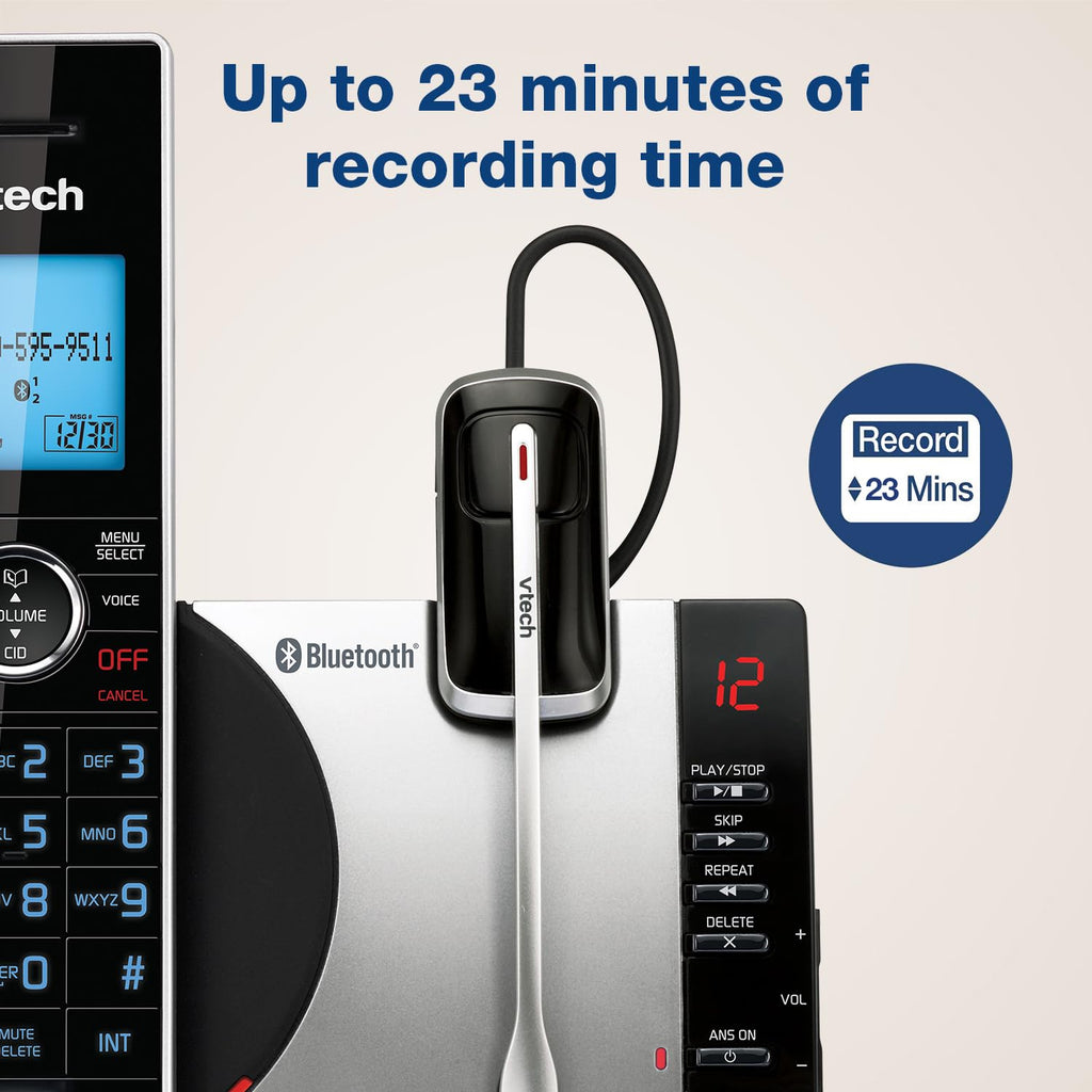 VTech-Cordless Phone with Answering Machine with DECT 6.0 Headset, Bluetooth, Connect to Cell, Caller ID/Call Waiting, Handset Intercom,1,000 Name & Number Phonebook -DS6771-2 Silver/Black