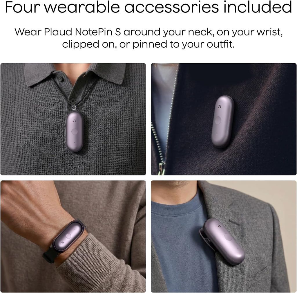 Plaud NotePin S Wearable AI Voice Recorder, Transcribe & Summarize, Purple