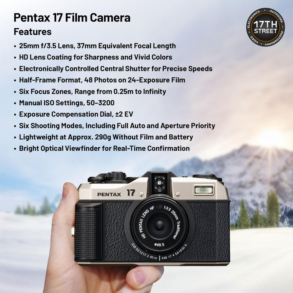 Pentax 17 Half-Frame Compact Film Camera with Kodak Gold 200 Roll Film Kit